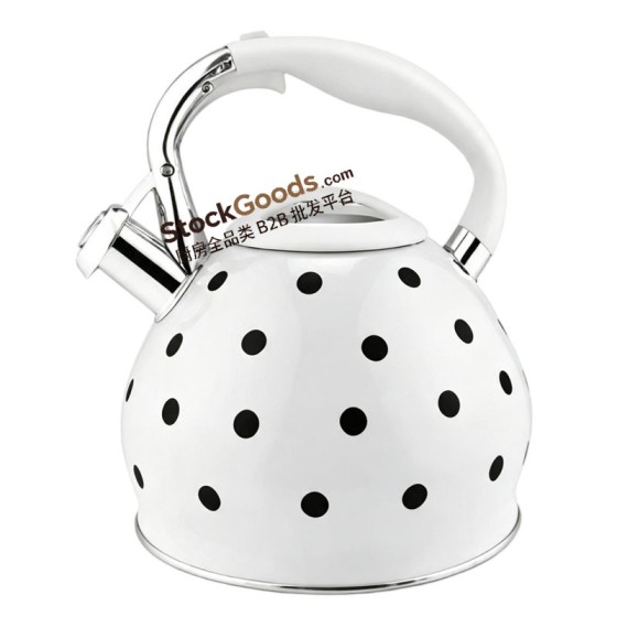 3.0L Polka Dot Stainless Steel Whistling Kettle, White with Black Dots