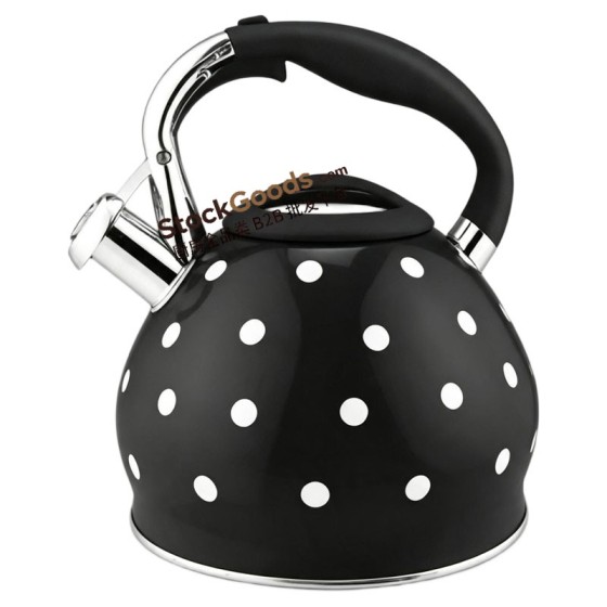 3.0L Polka Dot Stainless Steel Whistling Kettle, Black with White Dots