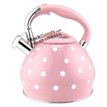 3.0L Polka Dot Stainless Steel Whistling Kettle, Pink with White Dots