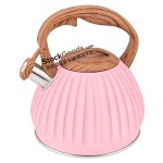 3.0L Vertical Rib Pumpkin Shape Stainless Steel Whistling Kettle, Pink
