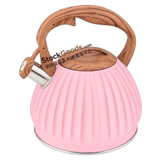 3.0L Vertical Rib Pumpkin Shape Stainless Steel Whistling Kettle, Pink