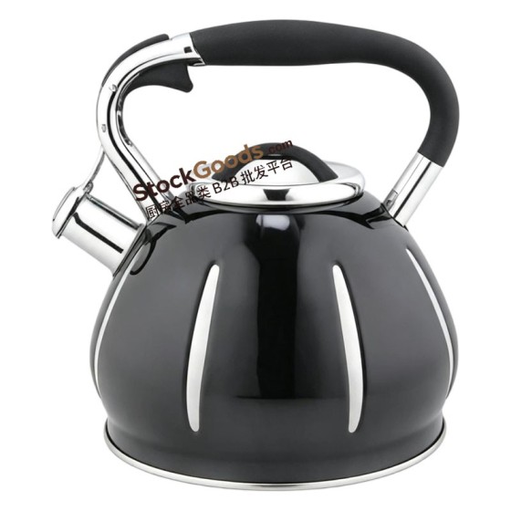 3.0L Embossed Strip Stainless Steel Whistling Kettle, Black