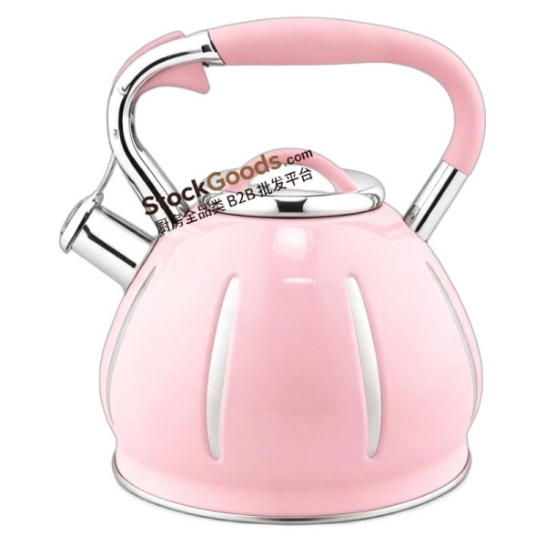3.0L Embossed Strip Stainless Steel Whistling Kettle, Pink