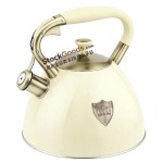 3.0L Retro Stainless Steel Whistling Kettle With Shield Metal Badge, Anti-Scald Soft Grip Handle, Cream White