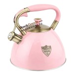 3.0L Retro Stainless Steel Whistling Kettle With Shield Metal Badge, Anti-Scald Soft Grip Handle, Pink