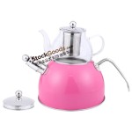 3.0L Stainless Steel Kettle & 0.6L Glass Teapot Set with Infuser, Hot Pink
