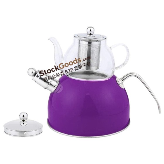 3.0L Stainless Steel Kettle & 0.6L Glass Teapot Set with Infuser, Purple