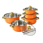 Orange 5-Piece 18-26cm Stainless Steel Pot Set, Golden Handle & Golden Knob, Glass Lid Soup Pot