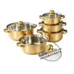 Golden 5-Piece 18-26cm Stainless Steel Pot Set, Golden Handle & Golden Knob, Glass Lid Soup Pot