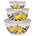 16cm/22cm/26cm High Quality Lemon Decals Enamel Salard Bowl With Plastic Lid