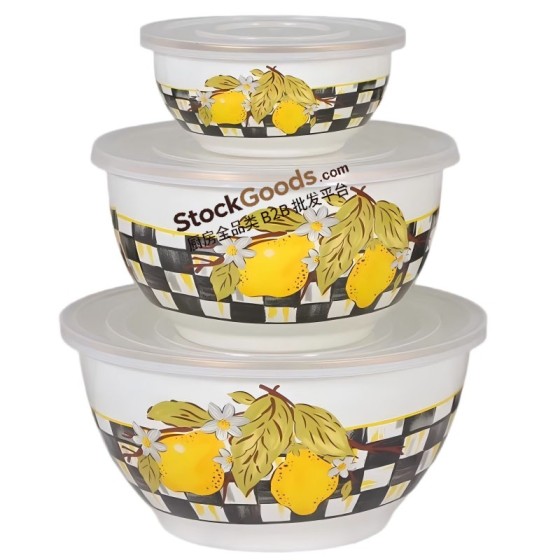 16cm/22cm/26cm High Quality Lemon Decals Enamel Salard Bowl With Plastic Lid