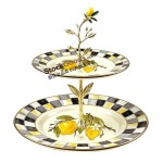 2-Tier Enamel Fruit Tray with Golden Lemon Decoration