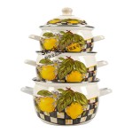 18/20/22cm High Quality Lemon Decals Enamel Apple Shape Casserole Pot With Decal Lid And Enamel Hollow Handles