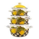 18/20/22cm High Quality Lemon Decals Enamel Apple Shape Casserole Pot With Colorful Lid And Enamel Hollow Handles