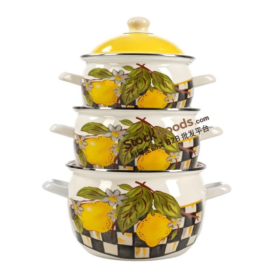 22/24/26cm High Quality Lemon Decals Enamel Apple Shape Casserole Pot With Colorful Lid And Enamel Hollow Handles