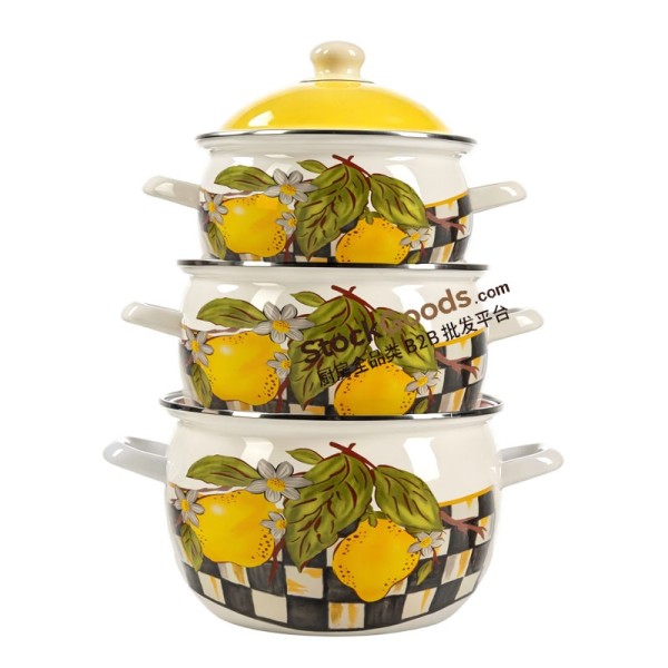 18/20/22cm High Quality Lemon Decals Enamel Apple Shape Casserole Pot With Colorful Lid And Enamel Hollow Handles