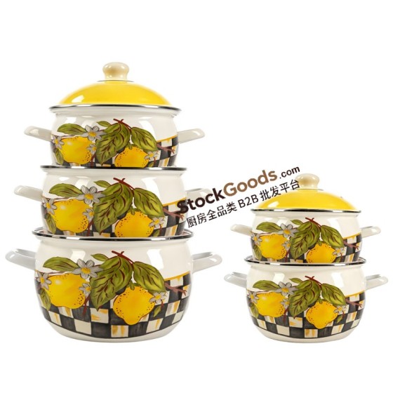 18/20/22/24/26cm High Quality Lemon Decals Enamel Apple Shape Casserole Pot 5Pcs Set With Colorful Lid And Enamel Hollow Handles