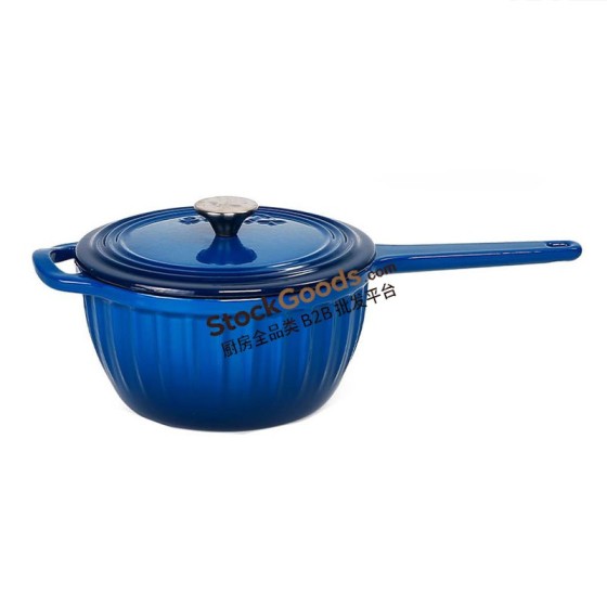 18CM Enameled Cast Iron Milk Pot with Single Handle & Lid, 1.4L, Net Weight 2.8KG, 2 Colors Available