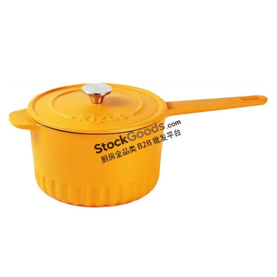 18CM Sunflower Enameled Cast Iron Milk Pot with Single Handle & Lid, 1.5L, Net Weight 3KG, 3 Colors Available