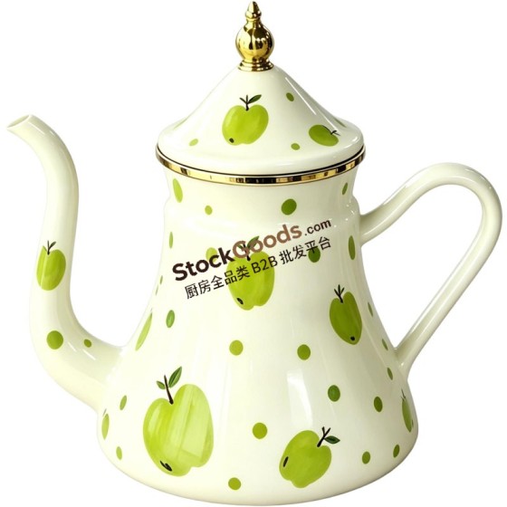 1.2L Waisted Enamel Kettle With Filter，Metal Handle Golden Rim & Knob
