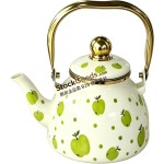 1.2L Flat Bottom Enamel Kettle With Filter,Golden Rim & Knob