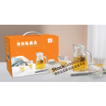 1200ml Clear Three Oblique‑Striped Glass Water Pitcher Set with 4Pcs 220ml Clear Glass Cups, Ordinary Glass Lid, Clear Handle