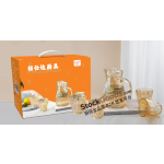 1200ml Amber Vertical‑Striped Glass Water Pitcher Set with 4Pcs 220ml Amber Glass Cups, Ordinary Glass Lid, Amber Handle