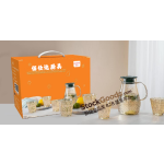 1600ml Amber Three Oblique‑Striped Glass Water Pitcher Set with 4Pcs 220ml Amber Glass Cups, Dark‑Green Lid, Amber Handle