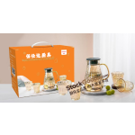 1600ml Amber Vertical‑Striped Glass Water Pitcher Set with 4Pcs 220ml Amber Glass Cups, Dark‑Green Lid, Amber Handle