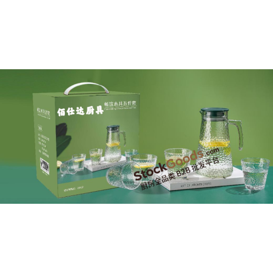 Clear Hammered Glass Water Set,1500ml Pitcher + 4Pcs 250ml Glass Cups