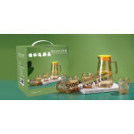Amber Vertical Embossed Glass Water Set,1500ml Pitcher +4Pcs 250ml Glass Cups