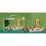 Amber Retro Sun‑Pattern Footed Glass Water Set,1500ml Pitcher +4Pcs 150ml Footed Glass Cups