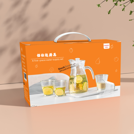 5‑Pcs Hammered Glass Water Set,1200ml Pitcher with 4Pcs 220ml Glass Cups,Home Juice Pitcher Color Box Set