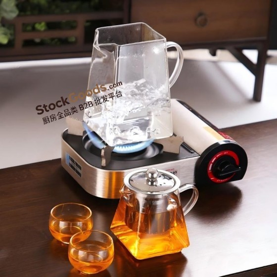 0.55L+1.3L Double Layer Square Borosilicate Glass Teapot Set with Stainless Steel Infuser