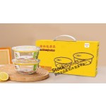 2‑Pcs Set 14cm 650ml High Borosilicate Heat Resistant Glass Storage Bowl Set With White Airtight Lids