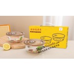 2‑Pcs Set 14cm 650ml High Borosilicate Heat Resistant Glass Storage Bowl Set With Amber Airtight Lids
