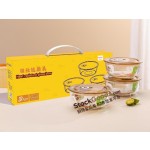 3‑Pcs Set 14cm 650ml High Borosilicate Heat Resistant Glass Storage Bowl Set With Amber Airtight Lids