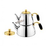 1.0L/2.0L Silver & Gold Stainless Steel Double Teapot, Zinc Alloy Handle, Composite Bottom, 0.45MM 201 Grade
