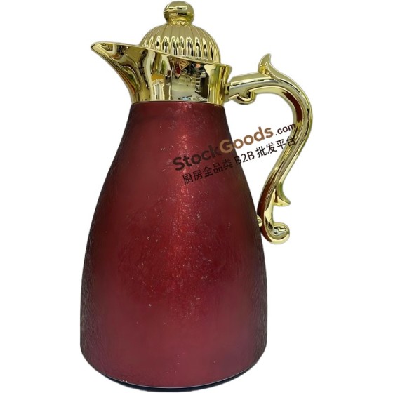 0.7/1.0L Wine‑Red Matte Leather‑Texture Gold‑Trimmed Middle‑Eastern Thermal Jug
