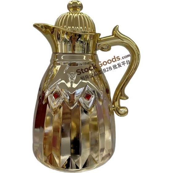 0.7/1.0L Gold Diamond‑Inlaid Embossed Middle‑Eastern Thermal Jug