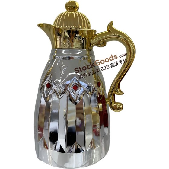 0.7/1.0L Silver Diamond‑Inlaid Embossed Middle‑Eastern Thermal Jug