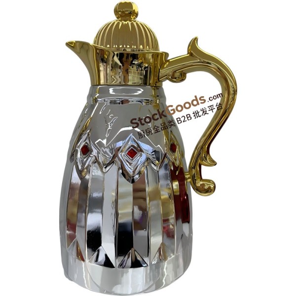 0.7/1.0L Silver Diamond‑Inlaid Embossed Middle‑Eastern Thermal Jug