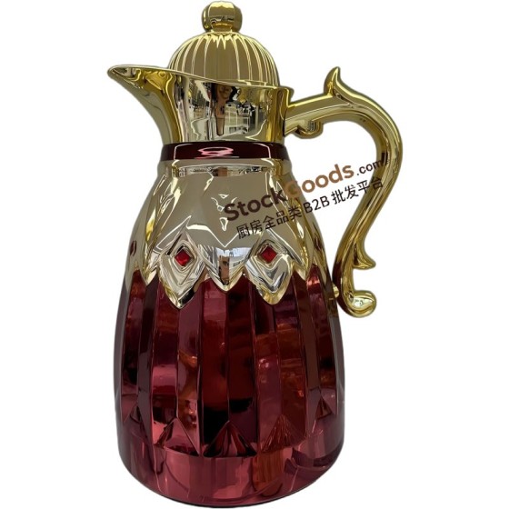 0.7/1.0L Gold & Wine Red Two-tone Diamond Embossed Middle Eastern Thermal Jug