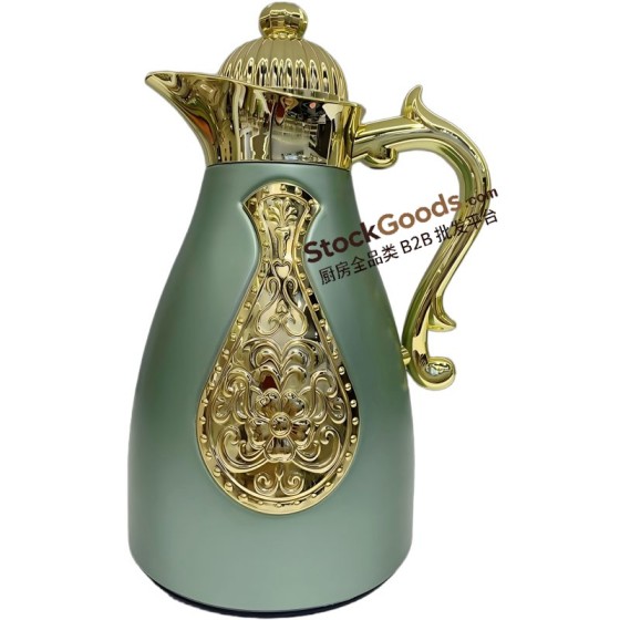 0.7/1.0L Matte Dark‑Green Gold Embossed Vacuum Jug