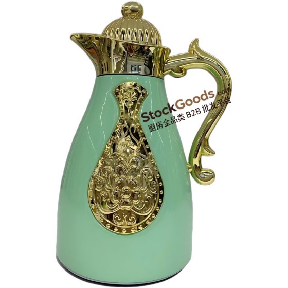 0.7/1.0L Light Mint‑Green Gold Embossed Vacuum Jug