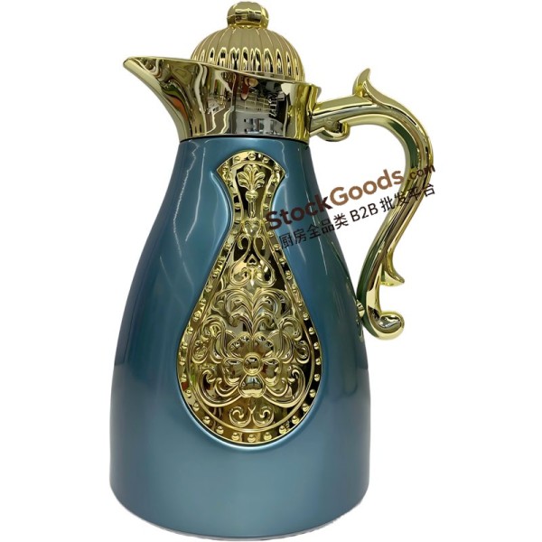 0.7/1.0L Navy‑Blue Gold Embossed Vacuum Jug
