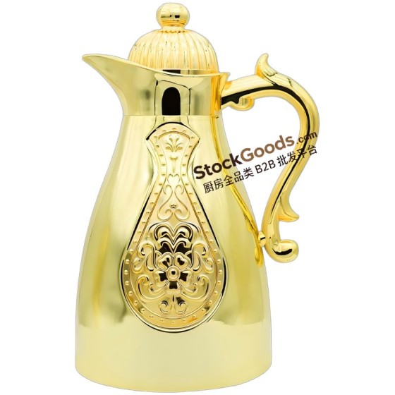 0.7/1.0L Full‑Gold Glossy Embossed Middle‑Eastern Thermal Jug
