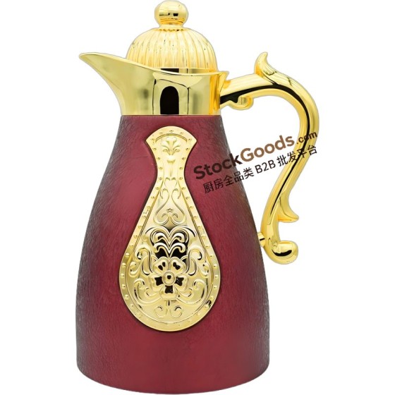 0.7/1.0L Wine‑Red Leather‑Texture Embossed Middle‑Eastern Thermal Jug
