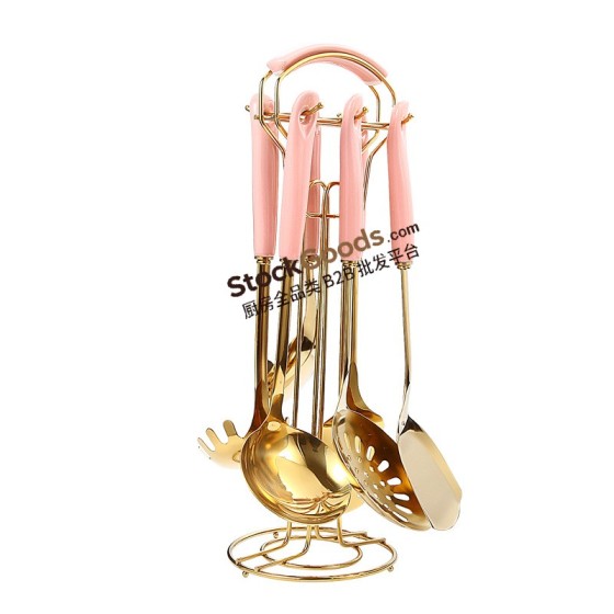 7 Pcs Stainless Steel Gold Kitchen Utensils Cooking Tool Set