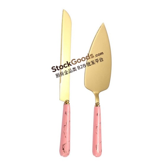 Luxury Stainless Steel Ceramic Handle Gold-Plated Cake Knife Shovel & Pizza Shovel Butter Cheese Knife Set